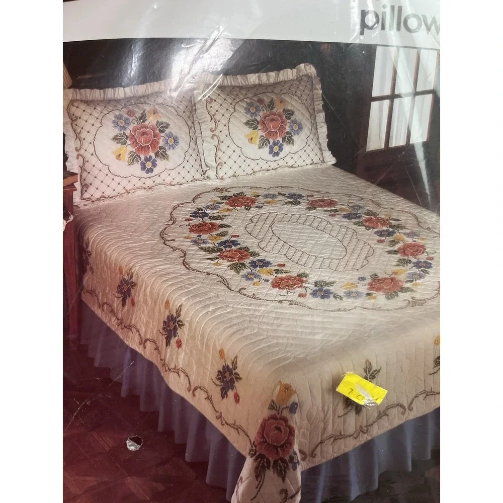Vintage Bucilla Windsor Roses Cross Stitch Double Size Quilt Kit 80